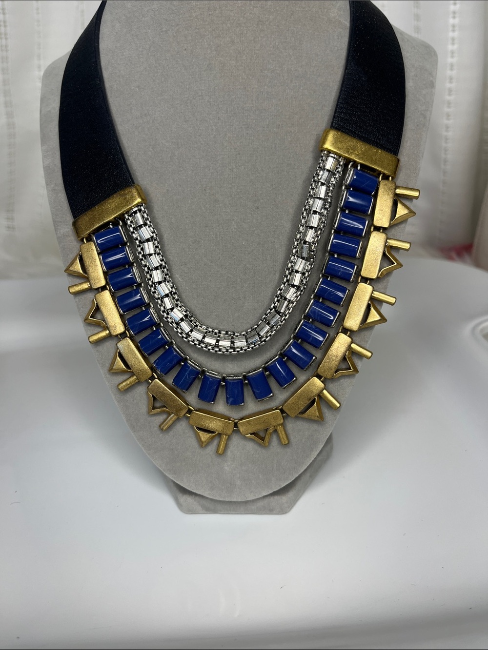 Stella & Dot Double sided Reversible Royal Blue and Gold Layered Collar Necklace